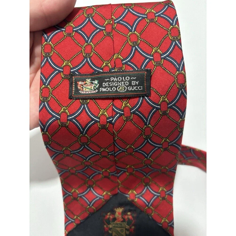 Vtg Paolo Gucci Silk Tie Made In Italy 60x3.75 Red Gold